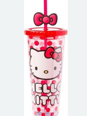 Hello Kitty Insulated Tumbler Cup w/ Lid & Straw | Sanrio Polka Dot Travel Mug